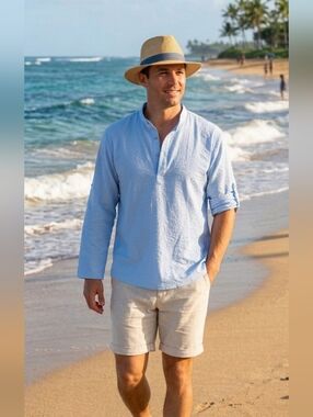 Bellezza Republic Men's Light Blue Crinkle Shirt XXL NWT Designed in Germany